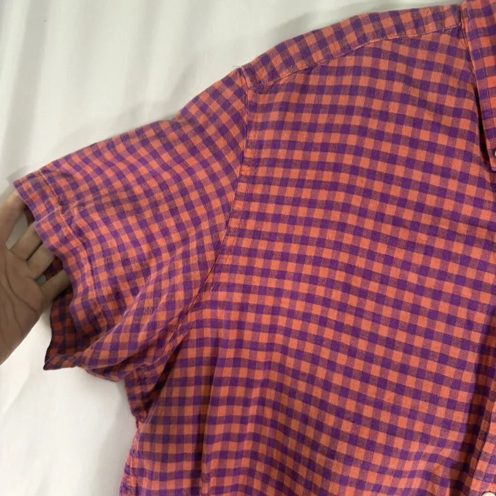 Banana Republic Linen Blend Button Down Shirt Men's XL Purple Orange Short Slv